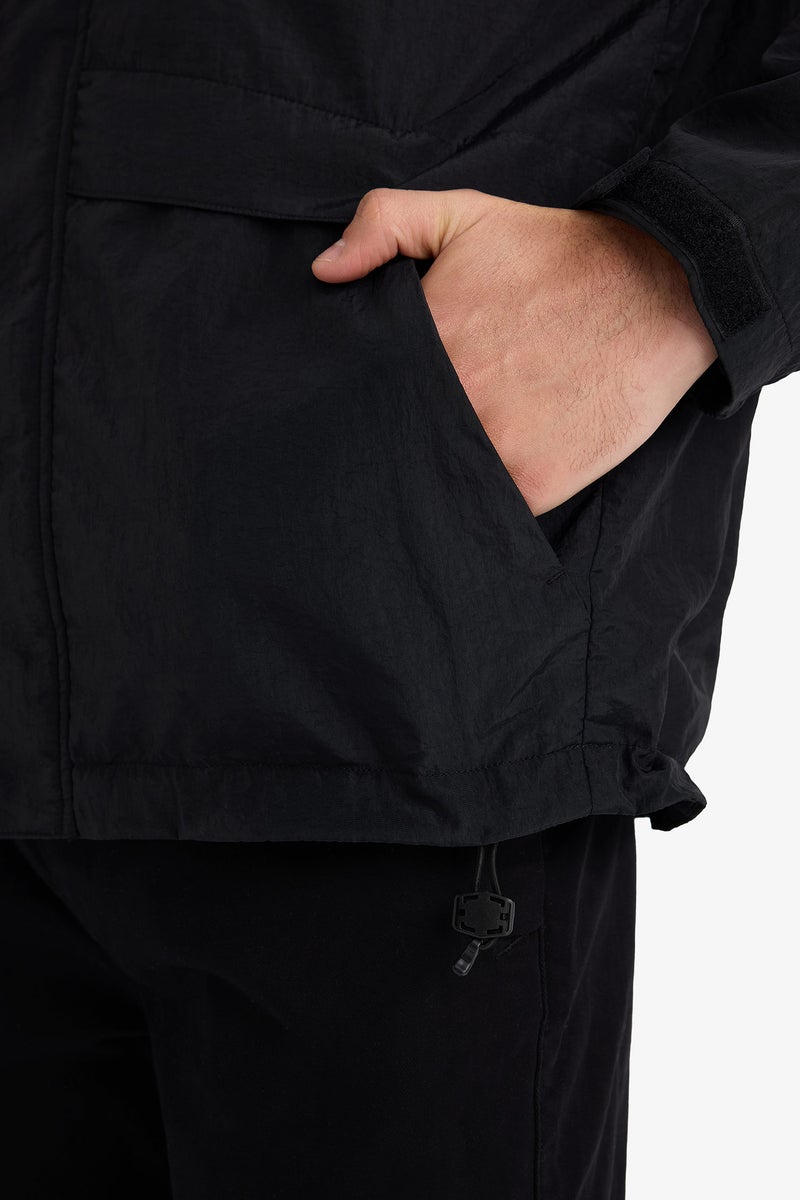 DeFacto Black Man Waterproof Zip-Up Hooded Raincoat Casual - Image 4